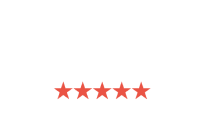Angies List logo in white text on a light background with five red stars below, indicating a five-star rating.