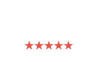 Thumbtack logo in white text above a row of five red stars, indicating a five-star rating, on a light gray background.