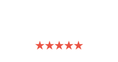 HomeAdvisor logo in white above five red stars, indicating a five-star rating, on a light gray background.